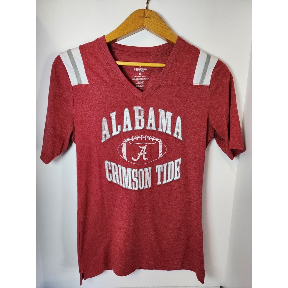 Colosseum Alabama Crimson Tide V-Neck T-Shirt Red Heathered Jersey Style Large
